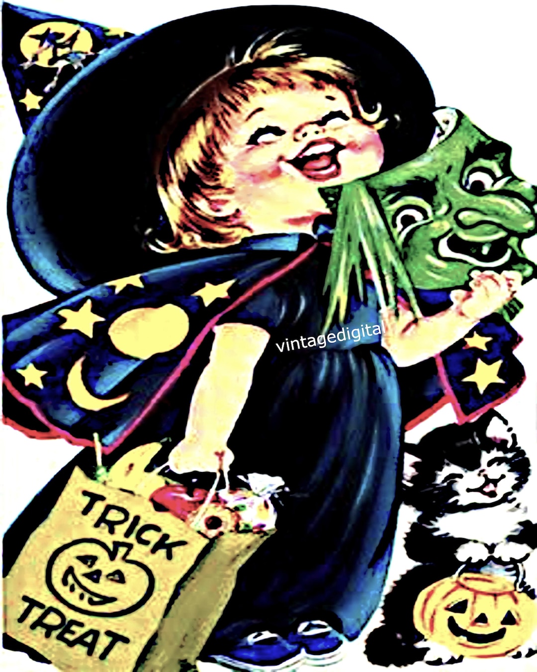 Trick or Treat Halloween Witch Costume Vintage Digital Image Download ...
