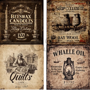Vintage Colonial Folk Art Advertising Labels Digital Download Printables