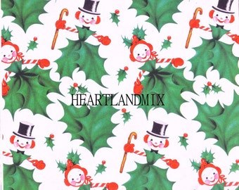 Christmas Vintage Mistletoe Snowmen Wrapping Paper Digital Image Download Printable