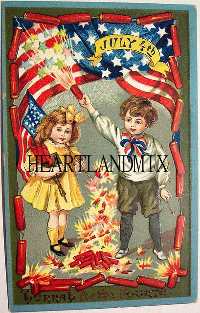 4th of July Flag and Fireworks Vintage Image July 4th Download | Etsy