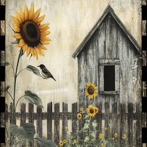 Tournesols champêtres floraux en téléchargement numérique Art mural/revues/scrapbooking/découpage/transferts/tags/cartes