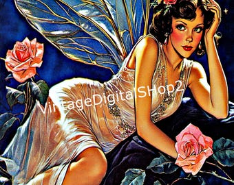 Vintage Art Deco Fee Bild: Druckbare Wandkunst (Digitaler Download)