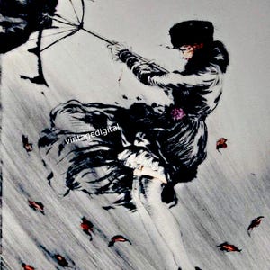 Vintage Art Deco Woman Illustration: April Showers Digital Image (8x10&quot; JPG)