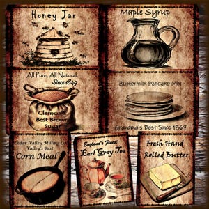 Vintage Breakfast Pantry Label Set of Seven Digital Download Printable Cards/Transfers/Tags/Labels/Scrapbook/Journal Pages