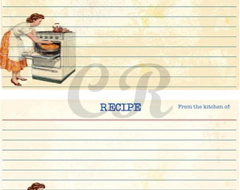 Set of Two Vintage Farmhouse Recipe Cards Image Download Printable Retro Housewife Baking