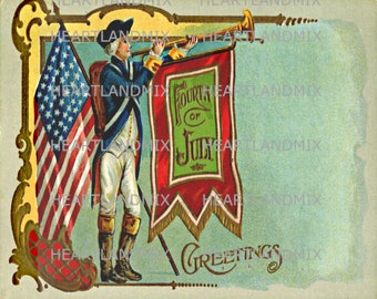 Image numérique vintage antique Salutations du 4 juillet à télécharger imprimable