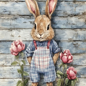 Antique Vintage Primitive Farmer Hare Rabbit Digital Image Download Printable