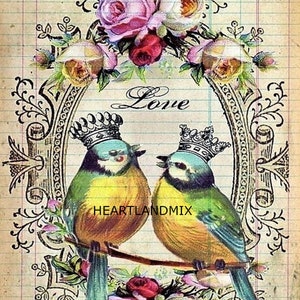 Liebe Vögel Mixed Media Vintage-Stil digitales Bild druckbare Download