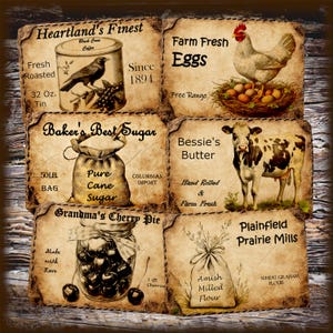 Vintage Farmhouse Primitive Panty Labels DIGITAL Image Illustration DOWNLOADS Printable