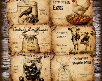 Vintage Farmhouse Primitive Panty Labels DIGITAL Image Illustration DOWNLOADS Printable