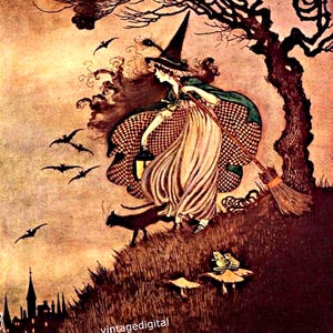 Vintage Digital Halloween Art Deco 1920&#39;s Witch image Download Printable