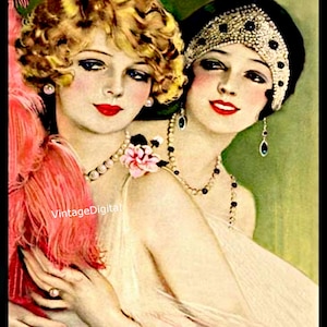 Vintage Flapper Girls Digital Image Wall Art Download Printable Art Deco Flapper Beauties