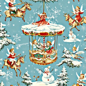 Printable Juvenile Christmas Wrapping Paper Digital Image Download Printable Christmas Carousel