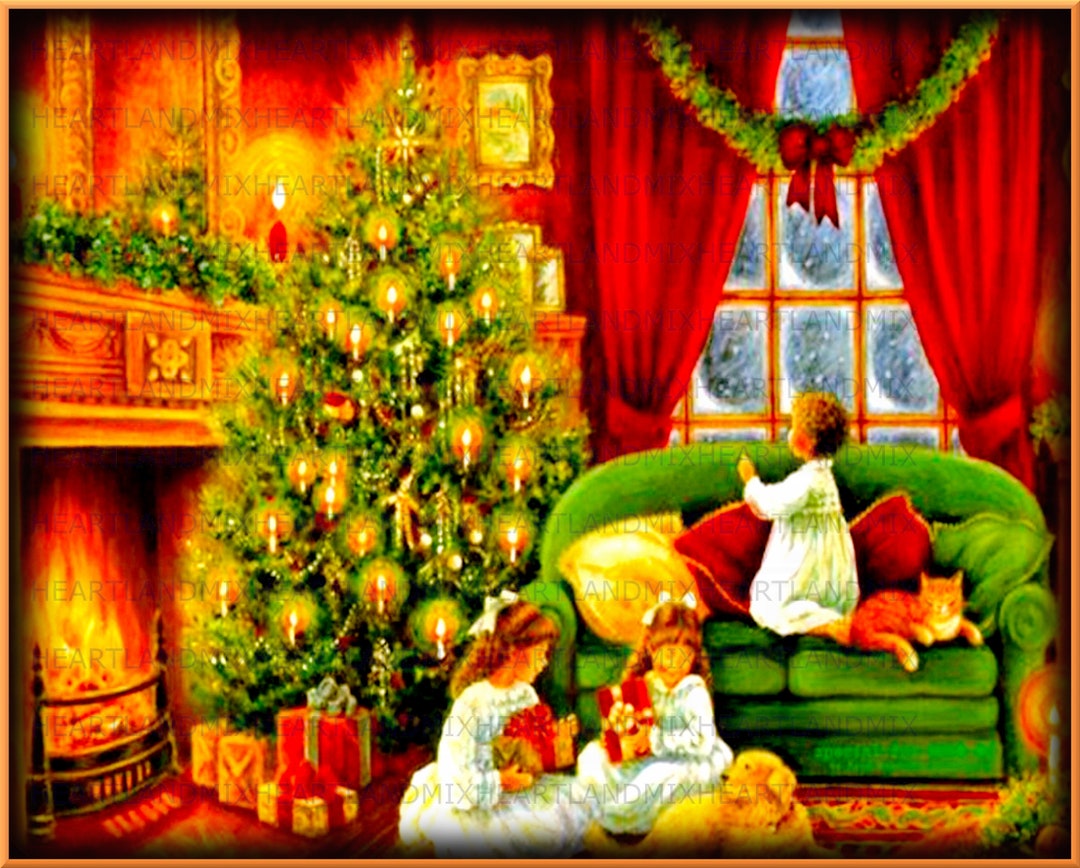 Vintage Christmas Eve Scene Image Gift Tags/cards/wall Art Printable ...