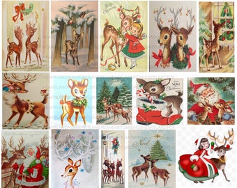 Vintage Christmas Reindeer Collage: Retro Print Decor (Digital Download)