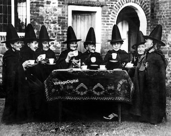 Vintage Halloween Witches Tea Party Image: Printable Wall Art (Digital Download)