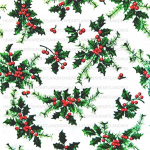 Holly and Mistletoe Vintage Christmas Paper Digital Image Wallpaper Download Printable
