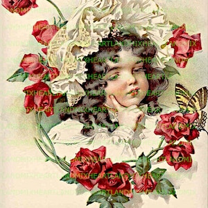Vintage belle victorienne, papillon avec fleurs Image numérique imprimable, téléchargement