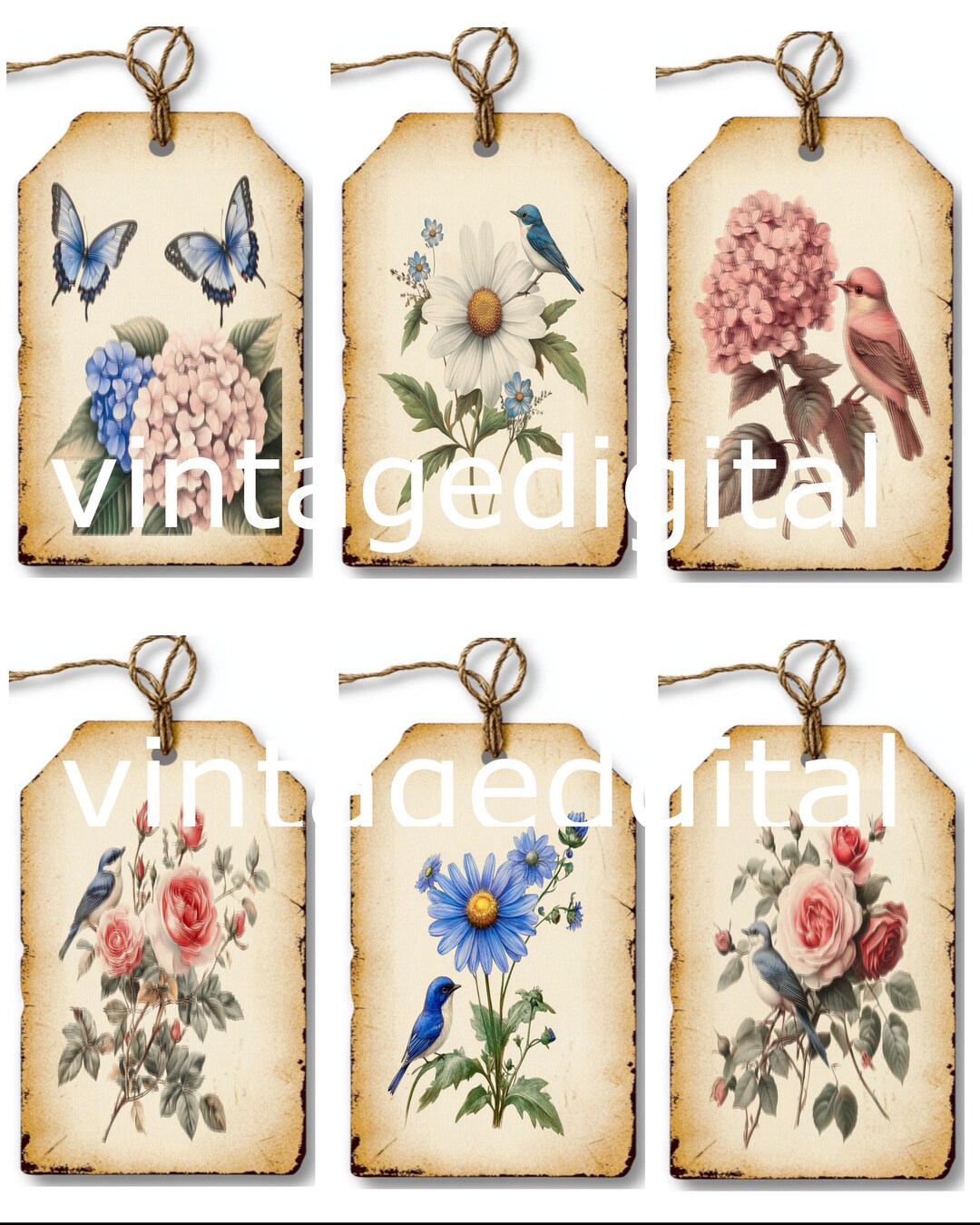 Vintage Floral Hang Tags Digital Collage Sheet - Printable Download - Etsy