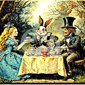 Vintage Alice in Wonderland Tea Party Digital Download Printable Image Decoupage, Scrapbooking, Craft Supplies, Wall Art, Child&#39;s room decor