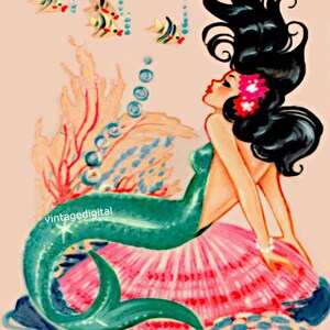 Mermaid Vintage Digital Wall Art Image Download Printable Clip Art