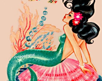 Mermaid Vintage Digital Wall Art Image Download Printable Clip Art