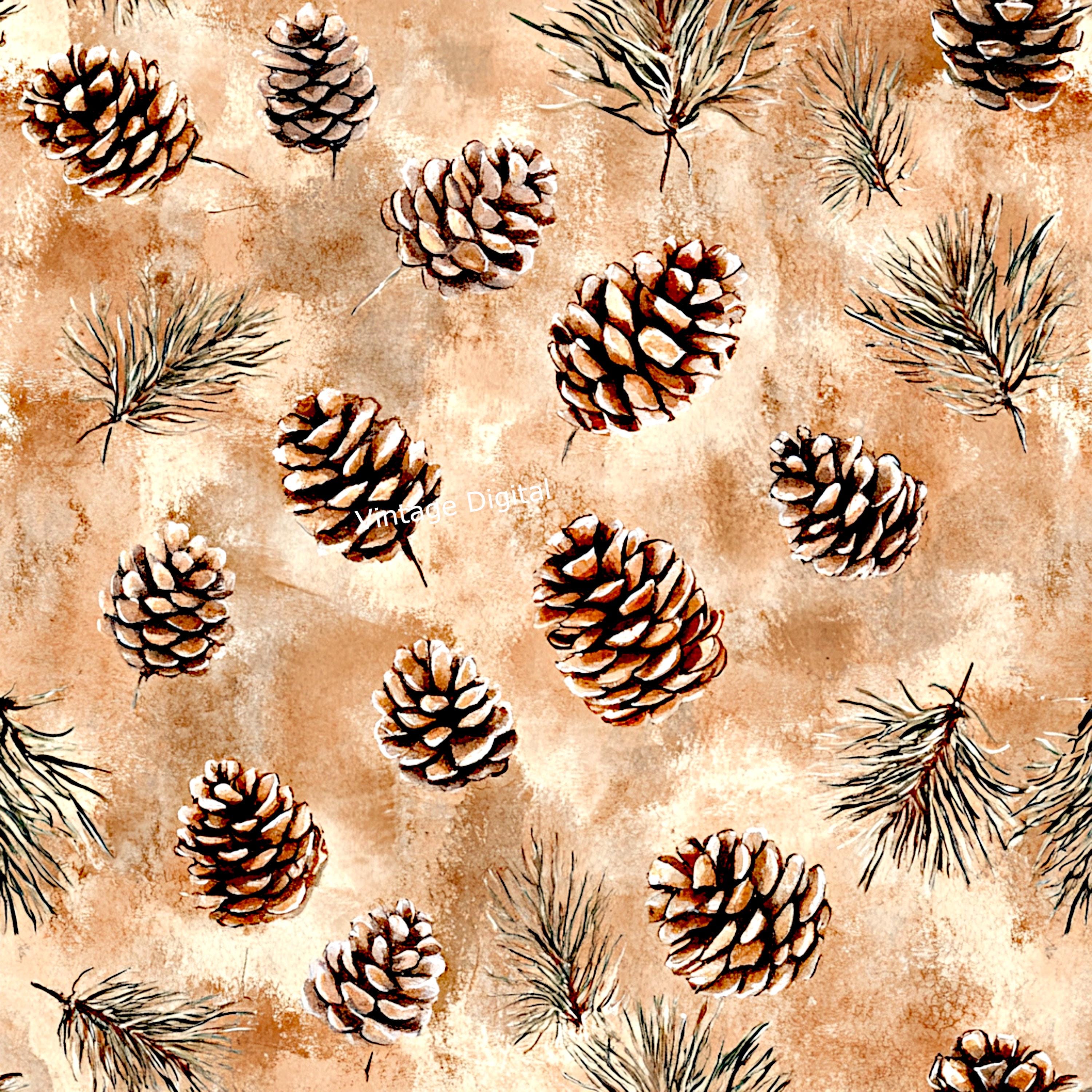 Vintage Pine Cones Christmas Wrapping paper Vintage Digital Image…
