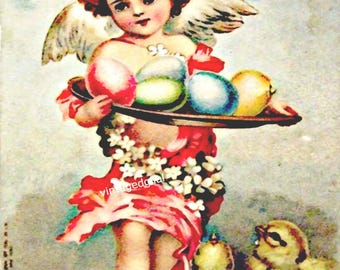 Vintage Easter Angel with Easter Eggs Postcard Download Printable Art Image