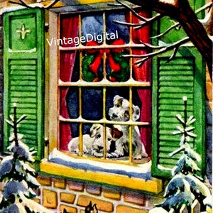 Vintage Weihnachtshunde im Fensterbild (Digital Download)