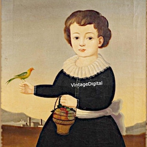 Primitive Vintage Colonial Child Portrait Digital Download Printable image