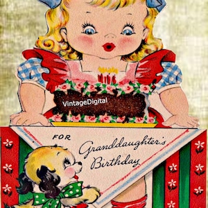 Retro Happy Birthday GrandDaughter Vintage Digital Download Printable Image