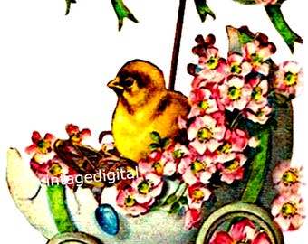 Easter Chick in Easter Egg Buggy Die Cut Clip Art Digital Download Printable image