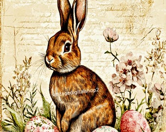 Vintage Victorian Easter Bunny Digital Image Wall Art Download Printable