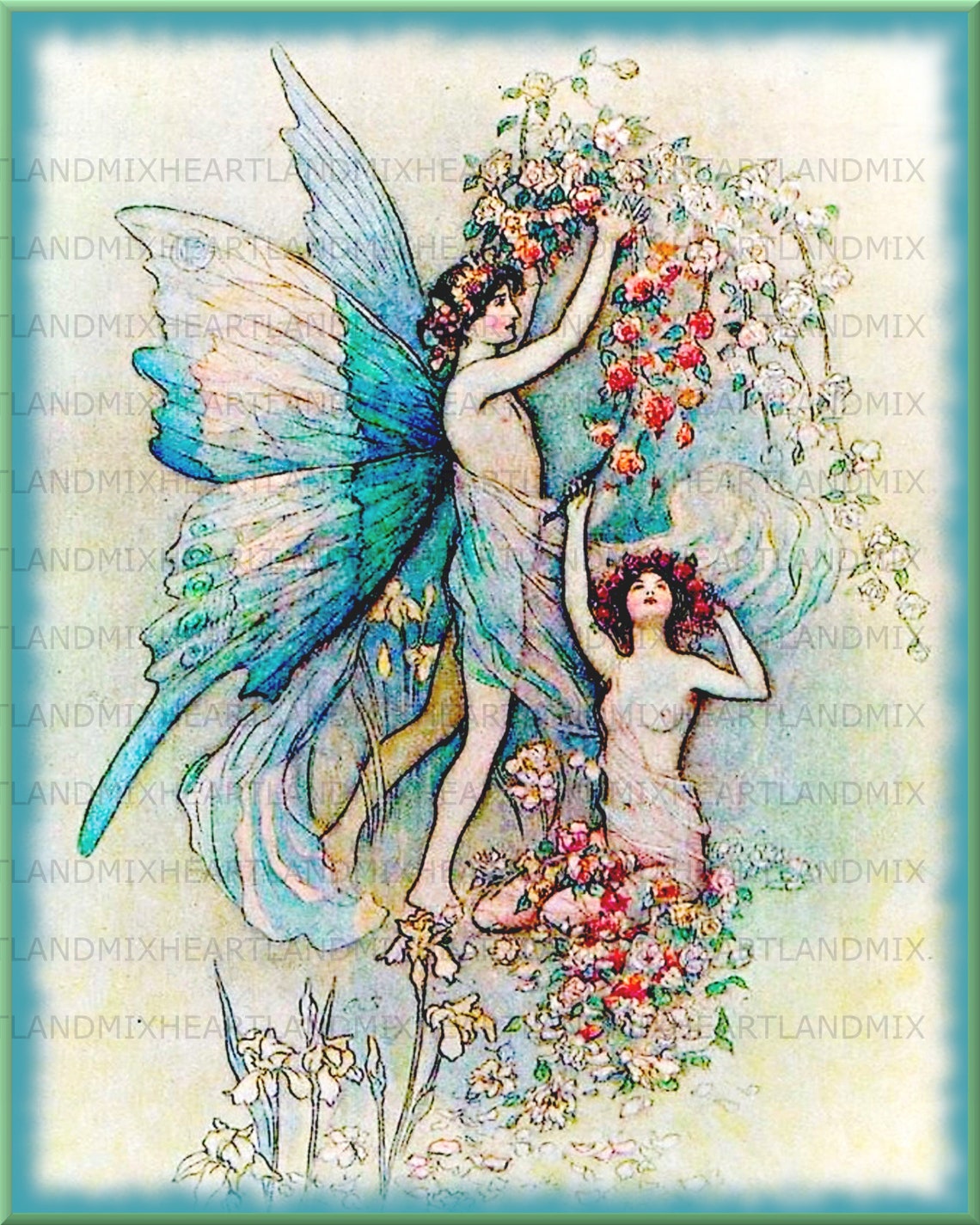 Vintage Fairies Floral Digital Image Graphic Art Downloadable - Etsy