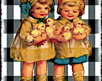 Vintage Easter Children with Chicks Art (Digital Download)