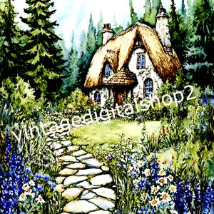 Vintage Engelse cottage bloementuin Download afdrukbare afbeelding keuken kunst aan de muur