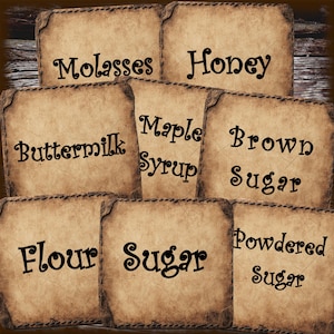 Vintage Primitive Farmhouse Baking Pantry Labels Digital Download Printable Image, Cards/Tags/Transfers/Scrapbooking/Journal Pages