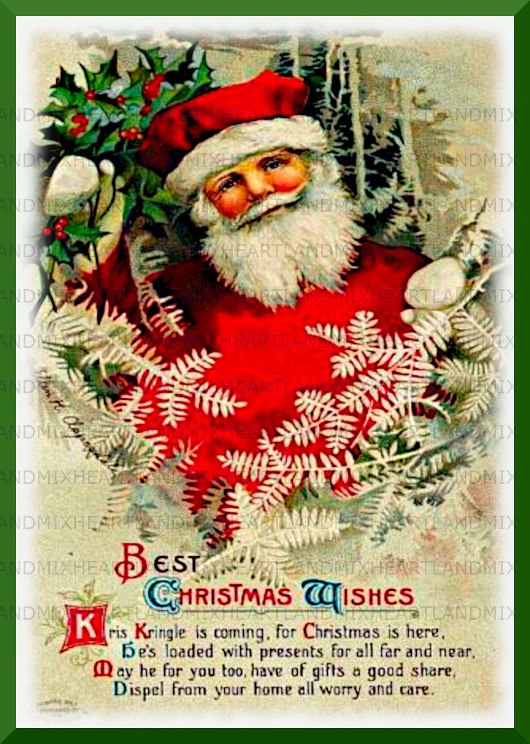 Vintage Christmas Wishes Verse With Santa Digital Image Download ...