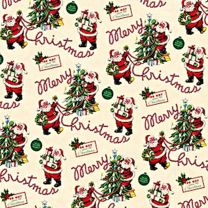 Carta da parati vintage Merry Christmas con Babbo Natale Immagine digitale stampabile da scaricare