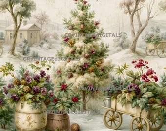 Vintage Christmas Wrapping Paper Digital Image Victorian Christmas Download Printable