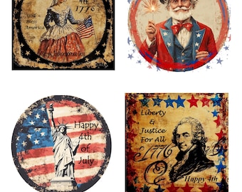 Etiquetas imprimibles vintage del 4 de julio: Imágenes prediseñadas patrióticas (descarga digital)