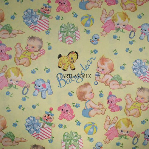 Vintage Baby Shower Wrapping Paper Digital Image Download Etsy