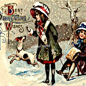 アンティーク ビクトリア朝 ヴィンテージ 子供 クリスマス ウォール アート 画像 ダウンロード 印刷可能なアンティークそり