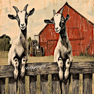 Cabritos primitivos de granja vintage: arte de pared, tarjetas, etiquetas y transferencias digitales de descarga