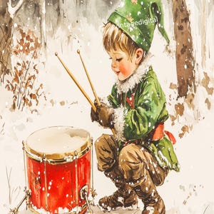 Vintage Weihnachten kleiner Trommler Junge Digital Download Printable