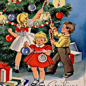 Arte de parede vintage para enfeitar a árvore com bastões de doces, download de imagem digital para impressão