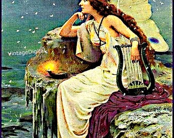 Vintage Fairy Digital Download Printable Art Image Fairy at Night