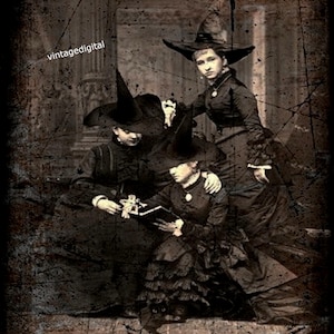 Vintage Digital Real Photo Halloween Witches  Wall Art/Hang Tags/Transfers/Labels/Logos/Ornies/Magnets image Download Printable