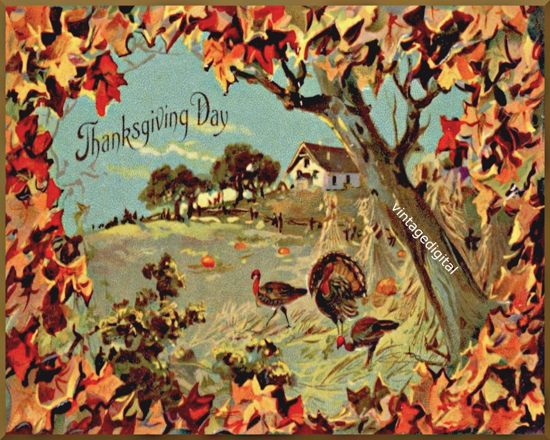 Thanksgiving Turkey Greetings Vintage Farmhouse Digital Image Download ...