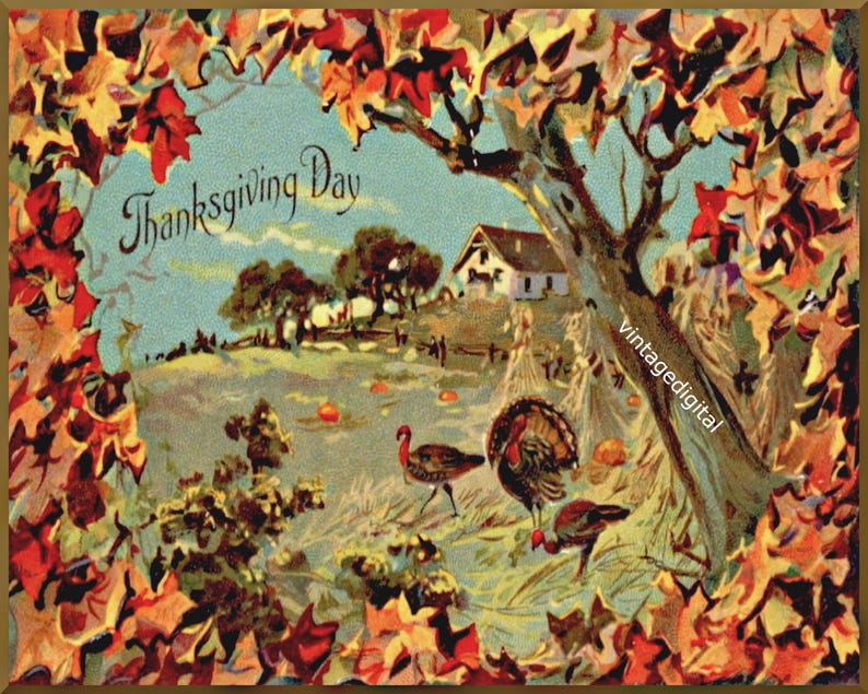 Thanksgiving Turkey Greetings Vintage Farmhouse Digital Image Download ...